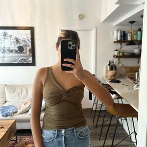 AGOLDE Olive Green One Shoulder Top